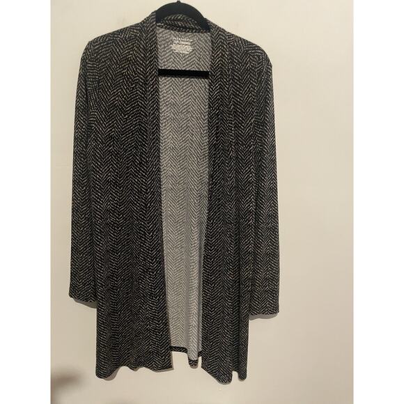 Investments Soft Separates Womens Open Front Cardigan Size L Black‎ Tan Print - Picture 1 of 5